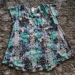 Pure Energy Blouse Blue Green Black White Women's Size 1X
